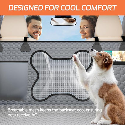 Grey Large Space Dog Hammock for Car, SUV, Small Truck - Universal Fit Dog Car Seat Cover with Hard Bottom, Waterproof &amp; Scratch-Proof, Supports Up to 500 lbs