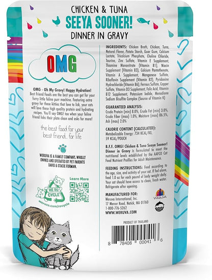 Weruva B.F.F. OMG - Best Feline Friend Oh My Gravy!, Seeya Sooner! with Chicken &amp; Tuna in Gravy Cat Food, 2.8oz Pouch (Pack of 12)