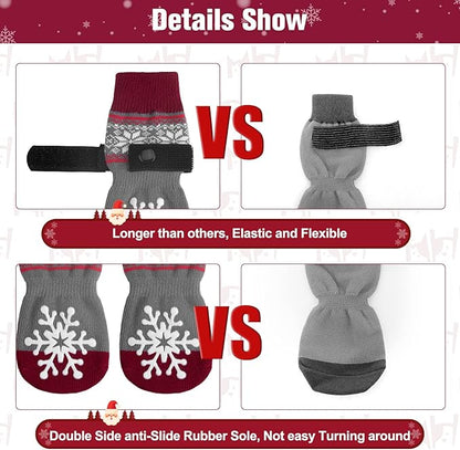 BEAUTYZOO Christmas Winter Anti-Slip Dog Socks with Grips Traction Control for Small Medium Large Dogs, Non Skid Indoor Double Side Pet Paw Protector for Hardwood Floor Wear, Snowflake L