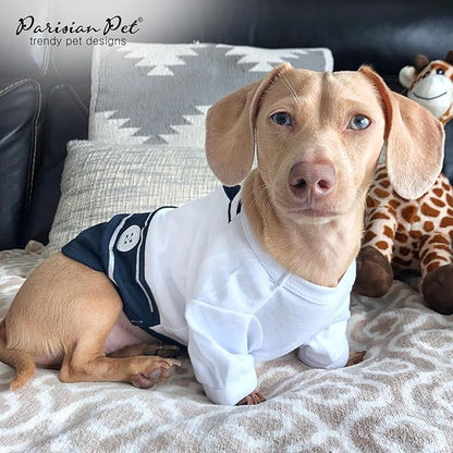 Parisian Pet Dog Shirt - Embroidered Sailor Dog Costume - 100% Cotton &amp; Polyester Pet Costume - Sleeved Dog Clothes - Blue and White Dog Costumes for Small Dogs - Dog Shirts - S