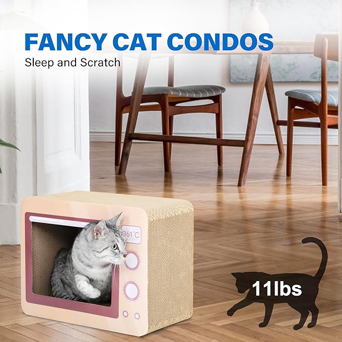 Oven Cat Scratcher Board - Durable Lounge Bed for Cats - Indoor Scratch Pad &amp; Play House - Corrugated Toy for Cat Birthday - 17.3L*13.4W*9.1H