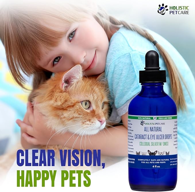 Eye Ulcer Drops - Colloidal Silver with DMSO Eye Drops for Dogs &amp; Cat Eye Infections &amp; Irritations - Eye Care Solution Reduces Cataracts - All Natural Pet Eye Health Care (4 oz)