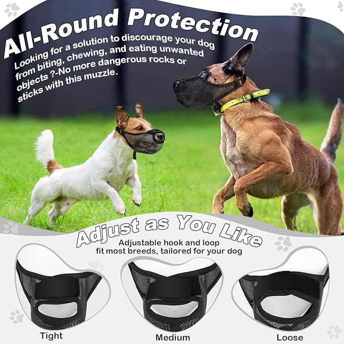 Dog Muzzle, Soft Air Mesh Muzzle for Small Medium Large Dogs Anti Biting Barking Chewing Scavenging, Breathable Adjustable Loop Pets Muzzle with Front Opening Design Allows Panting Drinking (Black,L)