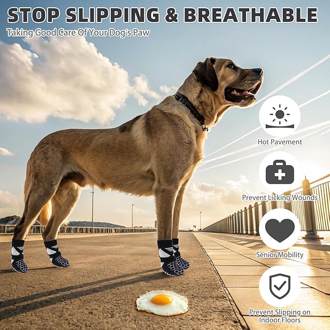 KOOLTAIL Dog Socks for Hot Pavement, Summer Breathable Dog Socks to Prevent Licking Paws, Non Slip Pet Boots &amp; Paw Protectors for Hardwood Floor,Grippy Shoes for Small Medium Large Senior Dogs,Black S