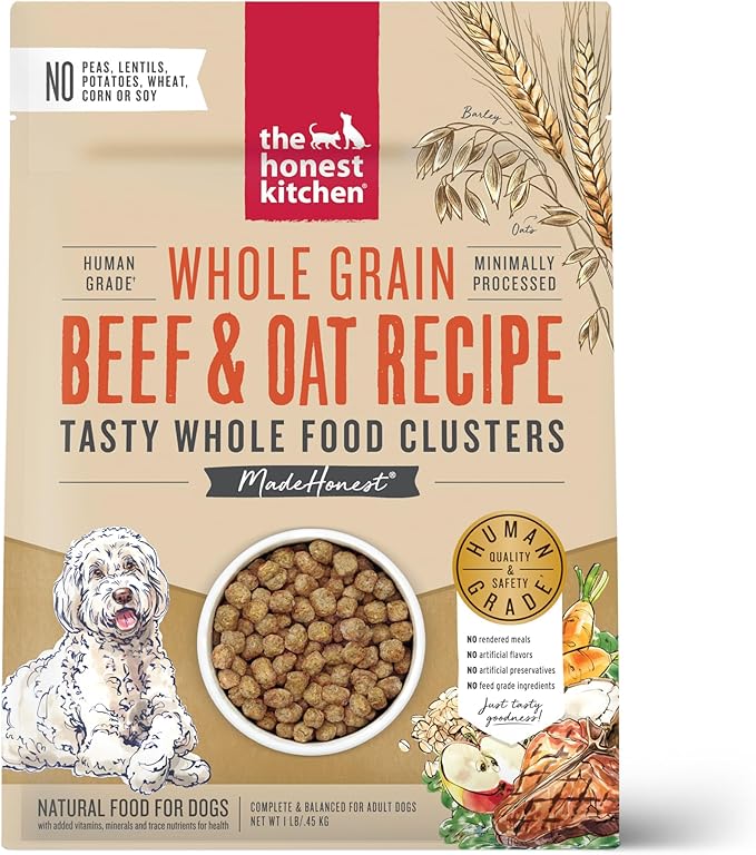 The Honest Kitchen Whole Food Clusters Whole Grain Beef &amp; Oat Dry Dog Food, 1 lb Bag