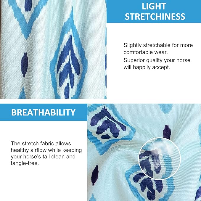 Harrison Howard Stretchy Tail Bag Breathable Horse Tail Guard Slip on Design Protect Horse Tail 2 Strand Closure Straps Keep Tail Clean &amp; Protected 22" L Length Makes Grooming Easy-Nature Aztec