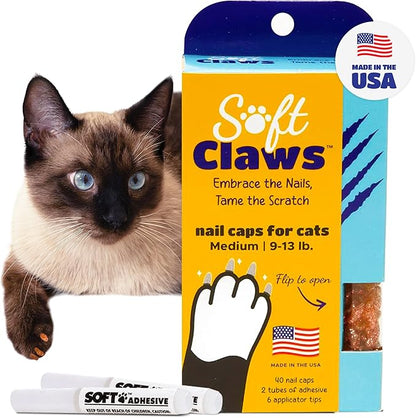 Soft Claws Cat Nail Caps for Medium Cats – (40 Caps, Pink Sparkle) - Made in USA - Veterinarian-Developed | Protects Furniture &amp; Skin - Easy to Apply, Long-Lasting Anti-Scratch Soft Cat Claw Covers