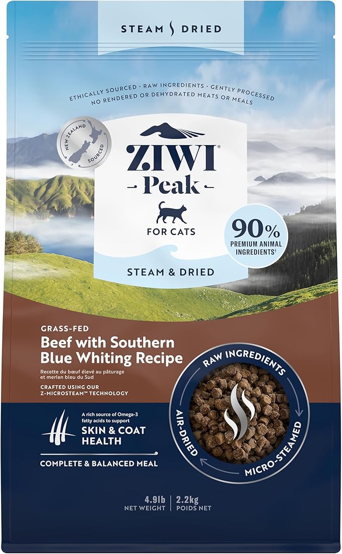 ZIWI Peak Steam &amp; Dried Cat Food – Beef w/Southern Blue Whiting Fish - High Protein, Skin &amp; Coat Health, Low Carb, for All Life Stages (78.4oz)