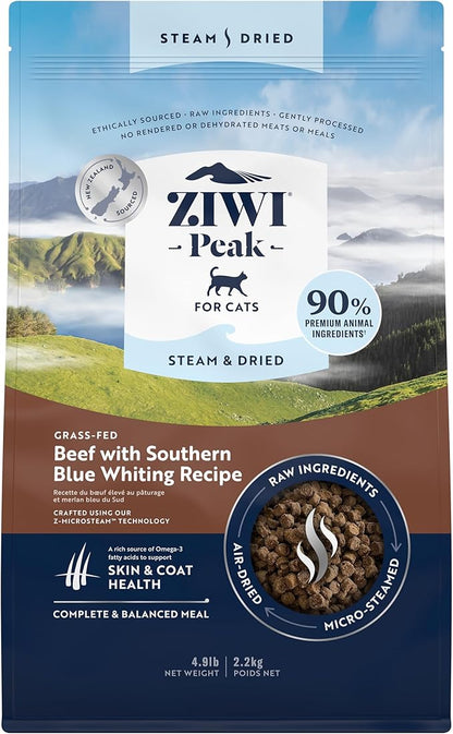 ZIWI Peak Steam &amp; Dried Cat Food – Beef w/Southern Blue Whiting Fish - High Protein, Skin &amp; Coat Health, Low Carb, for All Life Stages (78.4oz)