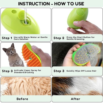 Cat Steam Brush for Shedding, Steamy Grooming Comb with Anti-Static Spray for Cats &amp; Dogs, Gentle Defur Comb for Tangled &amp; Loose Hair, Ergonomic Pet Mist Brush Design, Cepillo de Vapor para Gato Perro