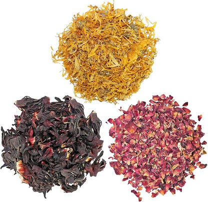 Exotic Nutrition Flower Treat 3 Pack - Healthy Assortment - Hibiscus, Calendula, Rose - for Squirrels, Guinea Pigs, Rabbits, Chinchillas, Prairie Dogs, Degus, Hamster, Gerbils, &amp; Other Herbivores