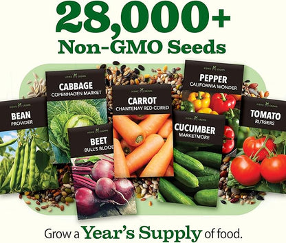 HOME GROWN 𝗨𝗦𝗔 𝗣𝗥𝗘𝗠𝗜𝗨𝗠 55 Vegetable Seeds Pack 28,000+ Non-GMO Heirloom Seeds for Planting, Spring Fall Winter Garden Kit, Survival Seed Vault for Preppers &amp; Gardeners, Gift for Men &amp; Women