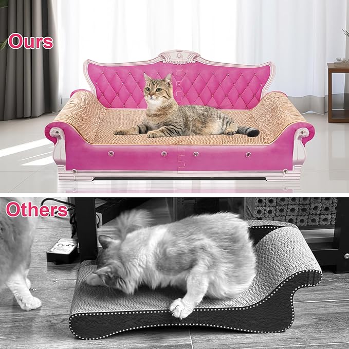 Scratching Sofa, Couch Shaped Thick Scratching Cardboard, Lounge Bed for Indoor Rest&amp;Play, Sofa Scratcher Pad (Pink, 27.6" L X 12.4" W X 11.8" H)