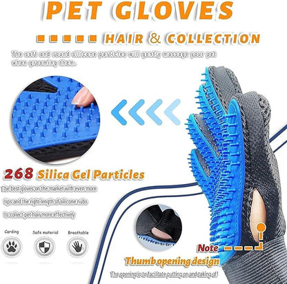 Pet Grooming Glove Hair Remover Brush Gentle Deshedding Efficient Pet Mitt Pet Massage Gloves Left &amp; Right Hand Draw Dogs Cats Horses Long Short Fur (1Pair Left &amp; Right Hand (Blue))