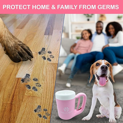 Dog Paw Cleaner for Small &amp; Medium Dogs – Portable Paw Washer Cup with Soft Silicone Brush, Towel &amp; Moisturizing Balm – Gently Cleans Muddy Paws After Walks (Pink, Medium)