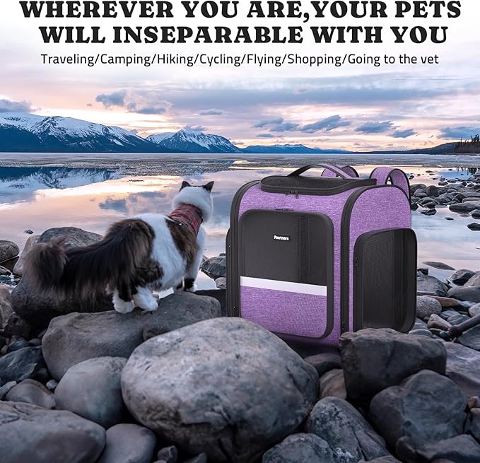 Pawtners Dog Carrier Backpacks Large Cat Backpack with Anti-Scratch Mesh, Foldable Designed Pet Backpack Carrier for Kitten Small Dogs &amp; Large Cats Up to 18 Lbs, Dog Carrier for Travel Outdoor