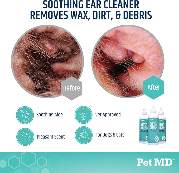 Pet MD Cat &amp; Dog Ear Cleaner - Otic Ear Solution for Dogs - Pet Ear Cleaner - Cat Ear Cleaner Liquid - Cat &amp; Dog Cleaning Supplies - Sugar Cookie Scent - 8 oz.