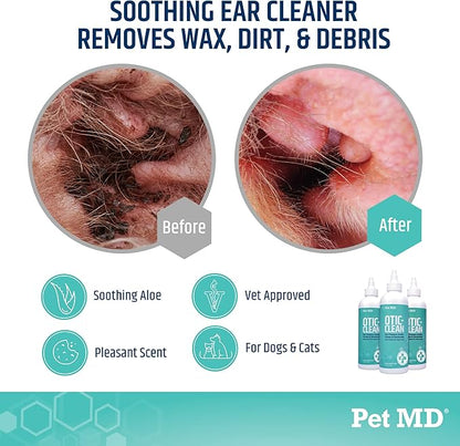 Pet MD Cat &amp; Dog Ear Cleaner - Otic Ear Solution for Dogs - Pet Ear Cleaner - Cat Ear Cleaner Liquid - Cat &amp; Dog Cleaning Supplies - Sugar Cookie Scent - 8 oz.