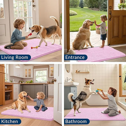 Smiry Dog Door Mat for Muddy Paws 24x16, Absorbs Moisture and Dirt Doormat, Non-Slip Washable Quick Dry Chenille Front Door Mat Indoor Entrance, Entryway Carpet for Inside Floor, Pink