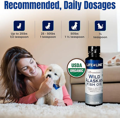 Life Line Pet Nutrition Wild Alaskan Fish Oil Omega-3 Supplement for Skin &amp; Coat – Supports Brain, Eye &amp; Heart Health in Dogs &amp; Cats, 8.5oz