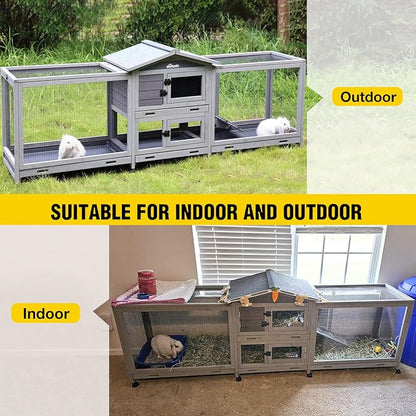 Aivituvin Rabbit Hutch Large 2-Story Bunny Cage Indoor Outdoor on Wheels Bunny House with Run,Pull-Out Tray