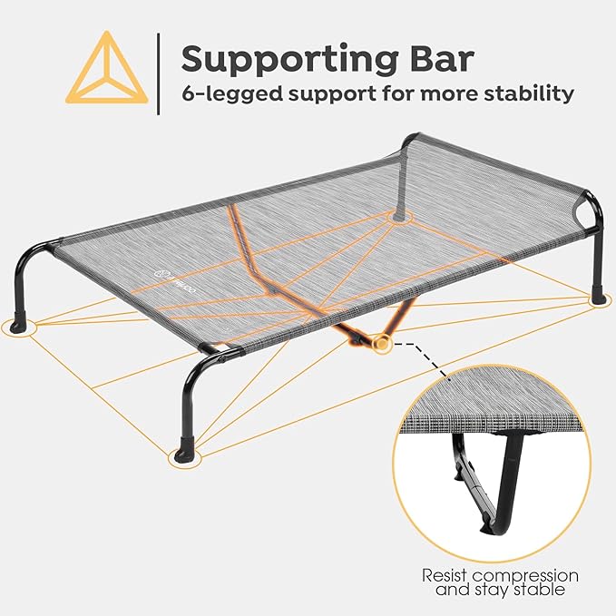 Veehoo Original Elevated Dog Cot - Raised Headboard Cooling Pet Bed, Large Dogs, Non-Slip &amp; Breathable, XXL, CWC2417A