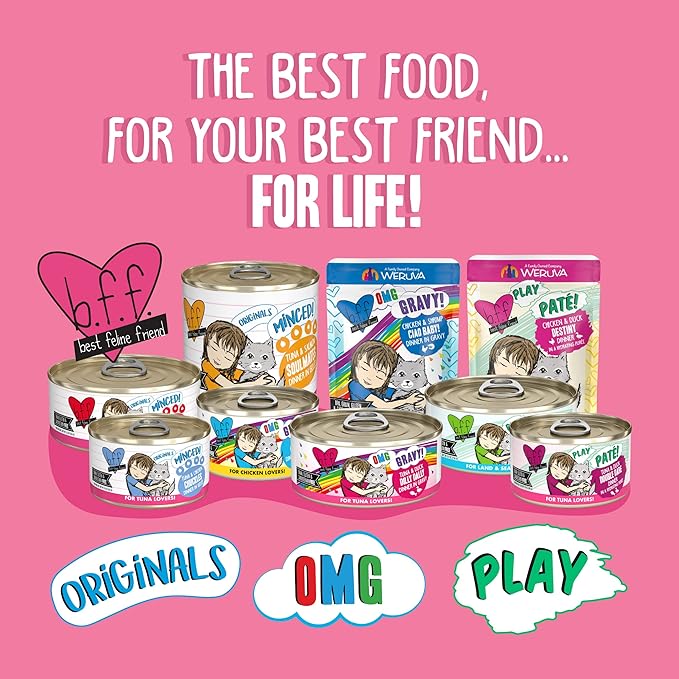 Weruva B.F.F. Play - Best Feline Friend Paté Lovers, Aw Yeah!, Tuna &amp; Duck Double Dare with Tuna &amp; Duck, 5.5oz Can (Pack of 8)