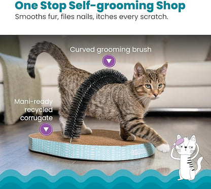 Catstages Scratch &amp; Groom Cat Scratcher with Removable Curved Brush for Self-Grooming Station, Orange