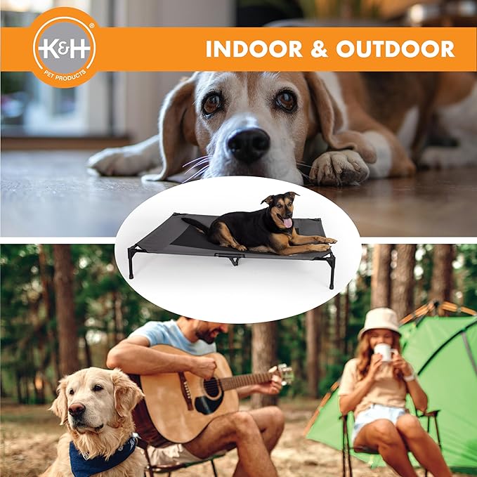 K&amp;H Pet Products Outdoor Elevated Dog Cot, Breathable Cooling Elevated Cot Hammock Pet Bed for XL Dogs, Washable Mesh Cover, Raised Metal Frame, Collapsible, Portable - Jumbo 56 X 38in Charcoal