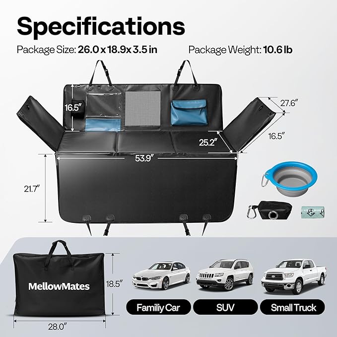 Dog Car Seat Cover for Back Seat 53", Upgraded PU Leather Back Seat Extender with Hard Bottom Holds 400LBS, Waterproof Anti-Scratch, Backseat Cover for Dogs in Car, SUV &amp; Small Truck