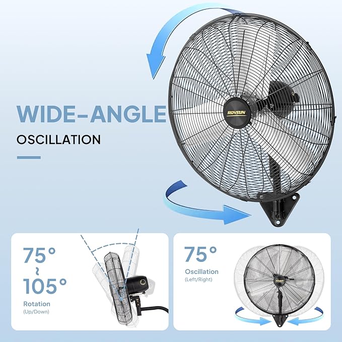 ROVSUN 30 Inch Industrial Wall Mounted Fan, Max 10600 CFM High Velocity Wall MountFan w/ 3 Speed Settings, Aluminum Blade &amp; Dual Ball Bearing Motor, for Garage, Gym, Piano