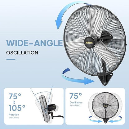 ROVSUN 30 Inch Industrial Wall Mounted Fan, Max 10600 CFM High Velocity Wall MountFan w/ 3 Speed Settings, Aluminum Blade &amp; Dual Ball Bearing Motor, for Garage, Gym, Piano
