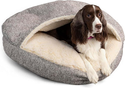 Snoozer Luxury Cozy Cave Dog Bed - Indoor Dog Bed with Cover Cave, Covered Calming Burrow for Small &amp; Medium Sized Pets with Blanket Attached, Enclosed, Washable - Large, Merlin Linen