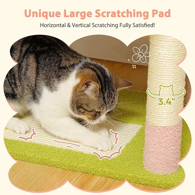 PAWZ Road Flower Cat Tree, 72 Inches Large Cat Tower with Steel Frame Hammock and 7 Scratching Posts, Tall Cat Tree with 2 Condos and Perches for Large Indoor Cats - Pink