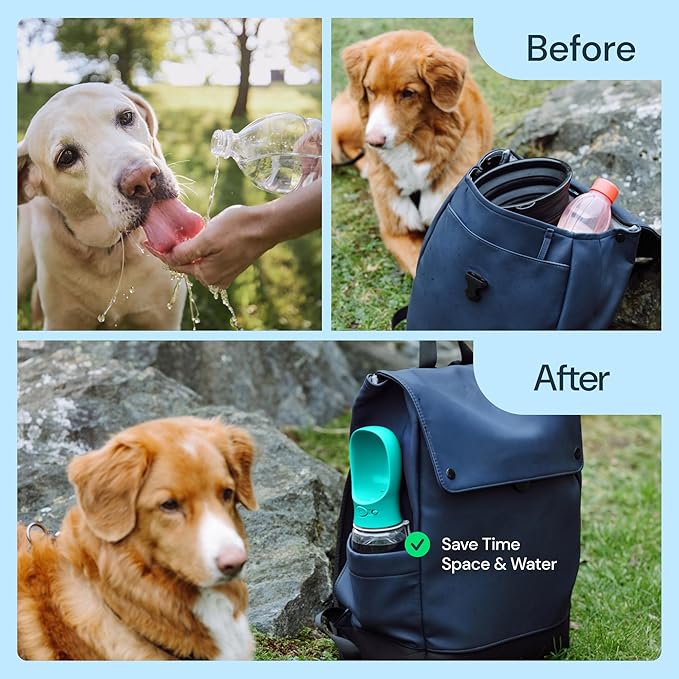 MalsiPree Portable Dog Water Bottle - 19 Oz, Blue - Leak-Proof Water Bowl Dispenser with Lock for Hiking, Travel &amp; On-The-Go