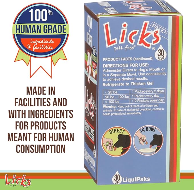 Licks Pill-Free Dog Joint and Heart - Glucosamine &amp; Omega 3 Fish Oil Supplement for Dogs - Inflammation Supplements for Joint Support - Gel Packets - 30 Use