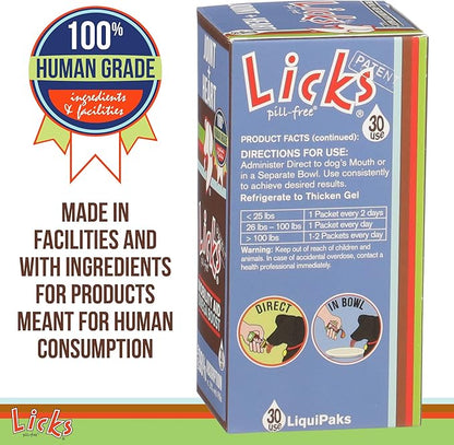Licks Pill-Free Dog Joint and Heart - Glucosamine &amp; Omega 3 Fish Oil Supplement for Dogs - Inflammation Supplements for Joint Support - Gel Packets - 30 Use