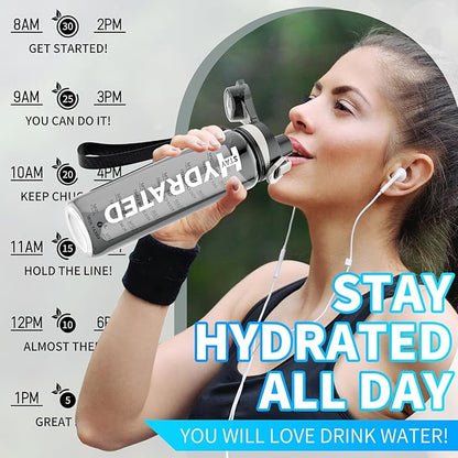 Water Bottle, 32 oz Motivational Water Bottles with Time Marker-Tritan &amp; BPA Free, Sports Water Bottle with Time to Drink &amp; Strap, Wide Mouth, Leakproof -Gift for Christmas Gym Fitness &amp; Outdoor