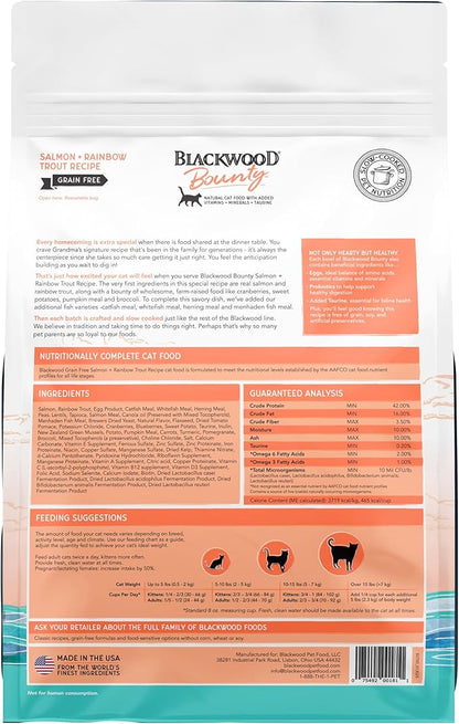 Blackwood Bounty Dry Cat Food, Salmon &amp; Rainbow Trout Recipe for All Life Stages, 10 Pound Bag, High Protein, Grain Free