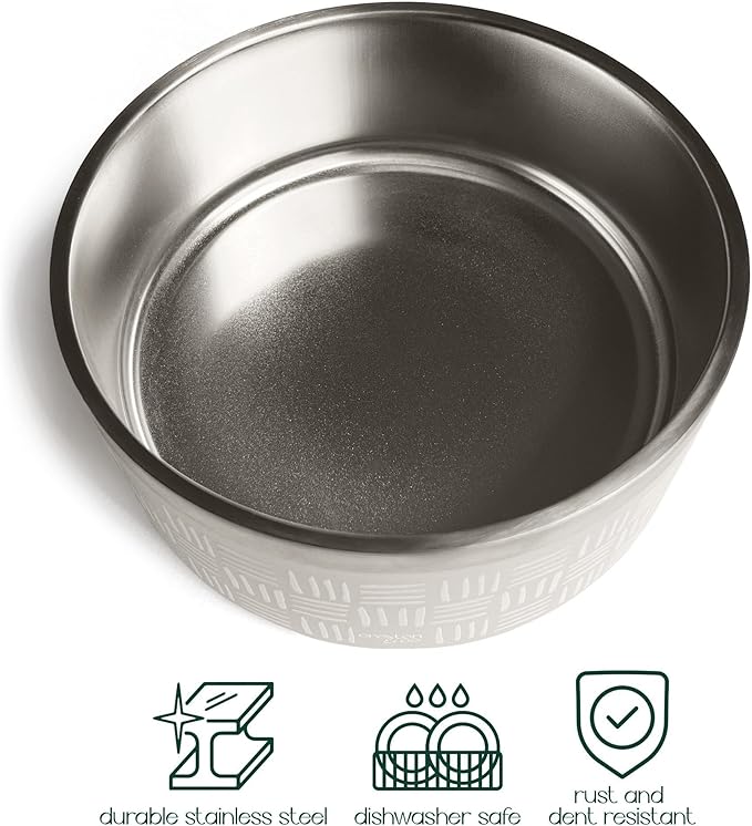 CROXTON &amp; CO. Stainless Steel Pet Bowl for Dogs &amp; Cats | Insulated Food Bowls for Dog Cat | No Tip No Slip | Non-Slip Rubber Base | Dishwasher Safe | Medium (4 Cups)