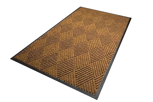 WaterHog Diamond | Commercial-Grade Entrance Mat with Rubber Border – Indoor/Outdoor, Quick Drying, Stain Resistant Door Mat (Medium Brown, 6&