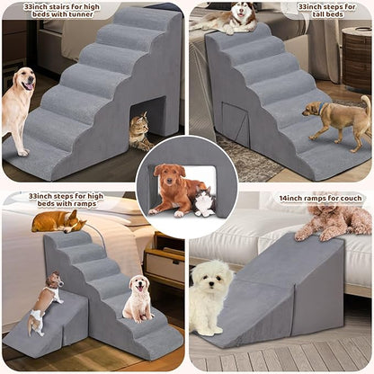 Dog Stairs &amp; Steps for High Beds 30-36 inches High Tall, LitaiL 33inch 7 Steps Pet Stairs/Steps for High Beds Small Large Dogs, Non-Slip Dog Ramps/Ladder for Old Dogs/Cats
