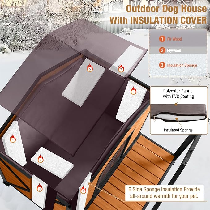 Extra Large Dog House Outdoor &amp; Indoor, Insulated Liner Dog Kennel Weatherproof for Winter, 6 Sides All-Round Foam with Strong Metal Chew Proof Frame, for Small Medium Large Dogs