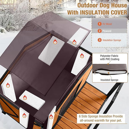 Extra Large Dog House Outdoor &amp; Indoor, Insulated Liner Dog Kennel Weatherproof for Winter, 6 Sides All-Round Foam with Strong Metal Chew Proof Frame, for Small Medium Large Dogs