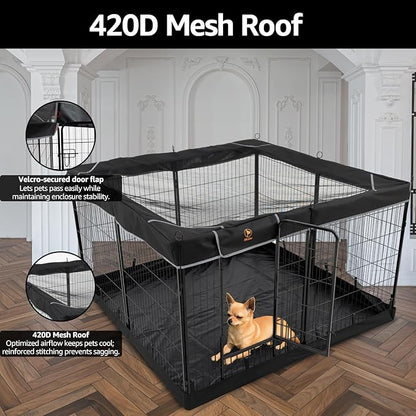 PJYuCien Dog Playpen Plus Storage Bag, 32" H 8 Panels Puppy Pen with Square Bottom &amp; Top Cover, Heavy Duty Dog Fence for Camping