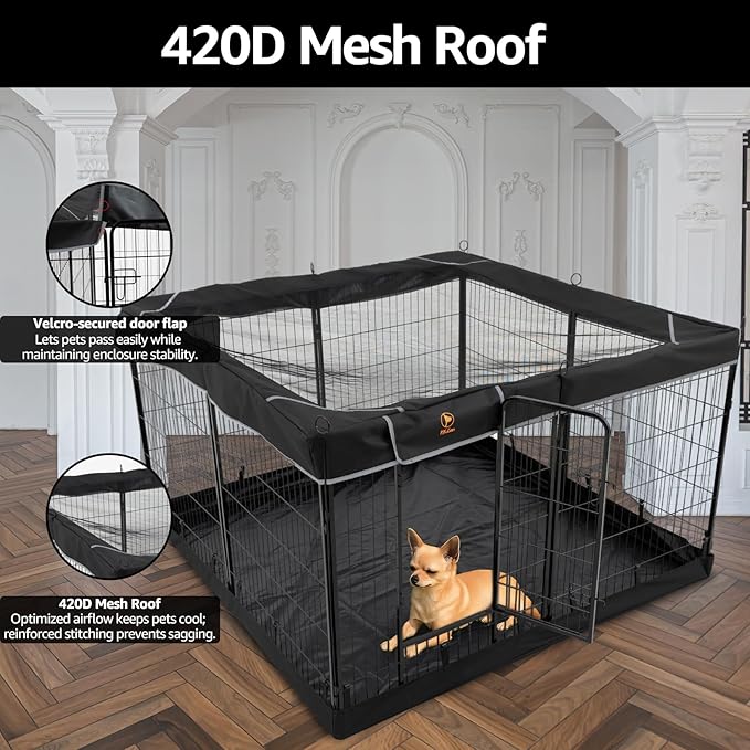 PJYuCien Dog Playpen Outdoor Plus Storage Bag, 24" H 8 Panels Puppy Pen with Square Bottom &amp; Top Cover, Heavy Duty Dog Fence for Camping