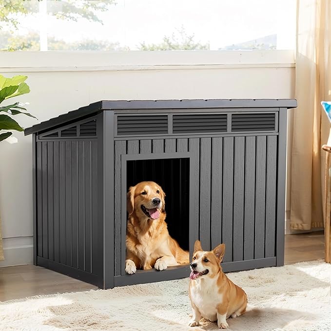 DRATO Dog House for Both Indoor and Outdoor with Weatherproof Roof Removable Floors for Medium to Large Dogs Interior Space (Black, Medium(32.2 * 25.12 * 24.13&