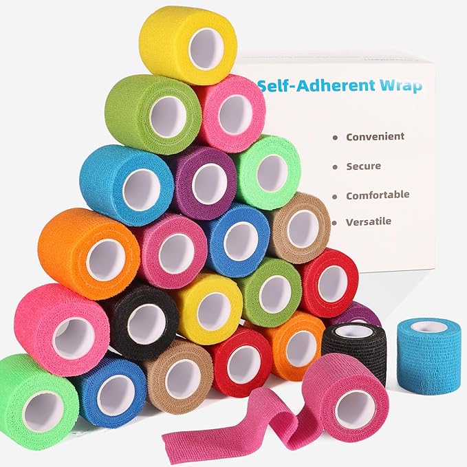 LDIWEE 24 Pack Self Adhesive Bandage Wrap 2 Inch, Vet Wrap for Dogs &amp; Horses, Elastic Cohesive Tape for Athletic Sports, First Aid Medical, Ankle Sprains, Wrist Support