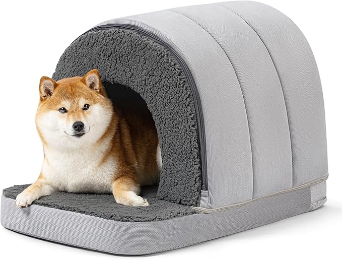 Orthopedic Dog Bed House - Dog House Indoor with Egg-Crate Foam - Tent Bed with Waterproof Lining &amp; Nonskid Bottom, Ideal for Medium Breeds &amp; Fits 30-Inch Crate - 29"x18", Charcoal