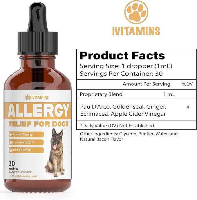 Natural Dog Allergy Relief - Helps to Naturally Support Allergy &amp; Itch Relief for Dogs - Allergy Relief for Dogs Itching - Itch Relief for Dogs - Dog Itch Relief - Dog Allergy Support - 1 fl oz (Dogs)